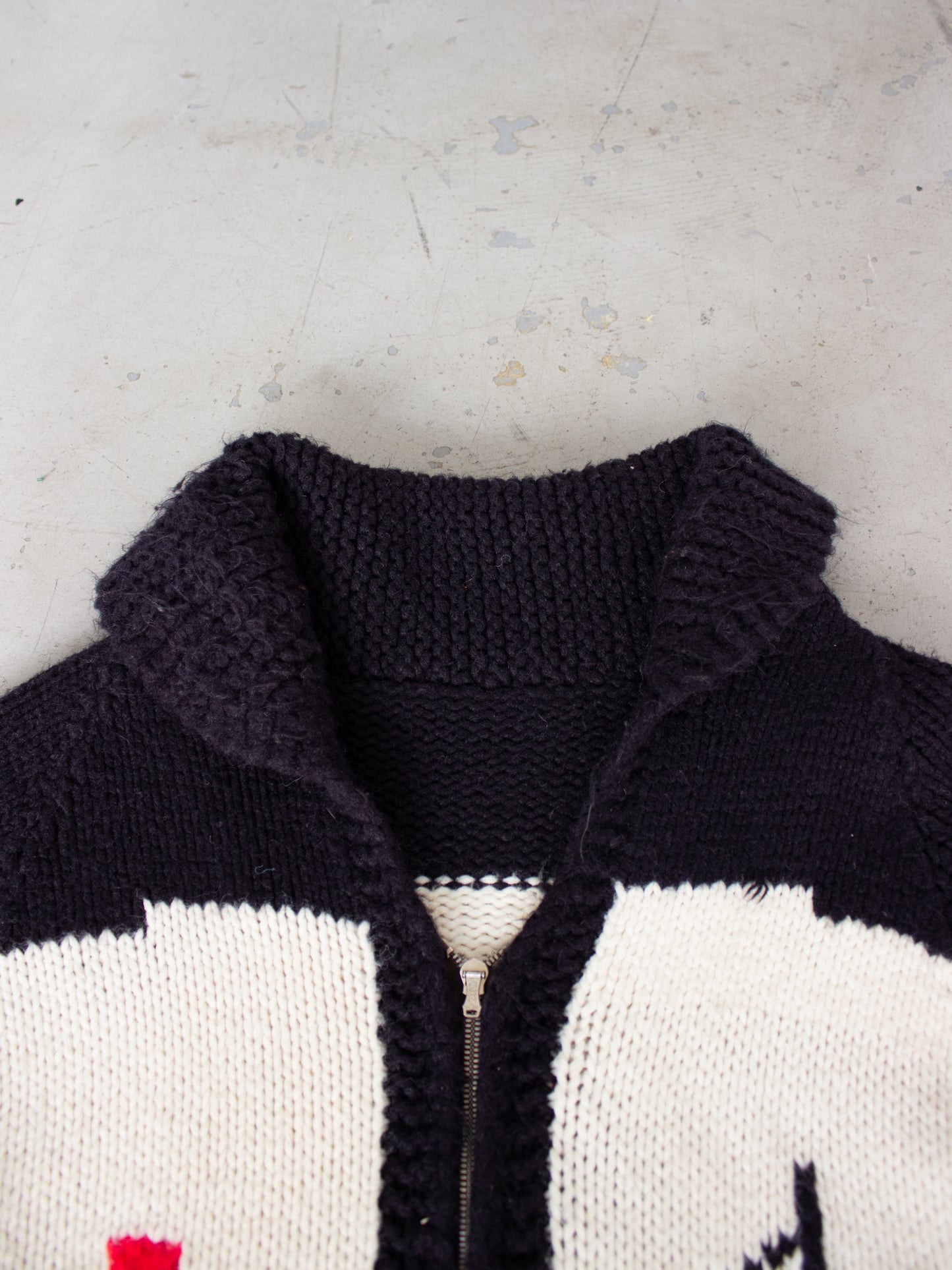 1940's - 1950's Cowichan Style JMB Football Thick Knit Wool Sweater with Crown Zipper Small Medium