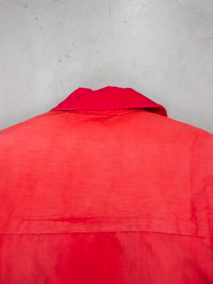 1940's Carter & Churchill Red Cotton Work Jacket With Quilted Liner and Talon Zippers (Size Large)