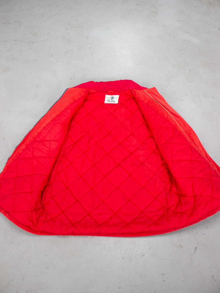 1940's Carter & Churchill Red Cotton Work Jacket With Quilted Liner and Talon Zippers (Size Large)