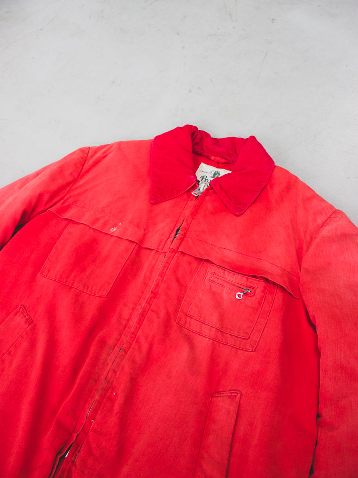 1940's Carter & Churchill Red Cotton Work Jacket With Quilted Liner and Talon Zippers (Size Large)