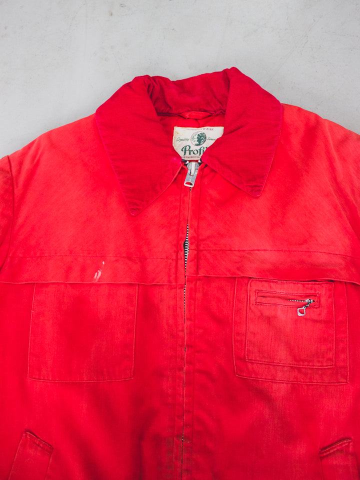1940's Carter & Churchill Red Cotton Work Jacket With Quilted Liner and Talon Zippers (Size Large)
