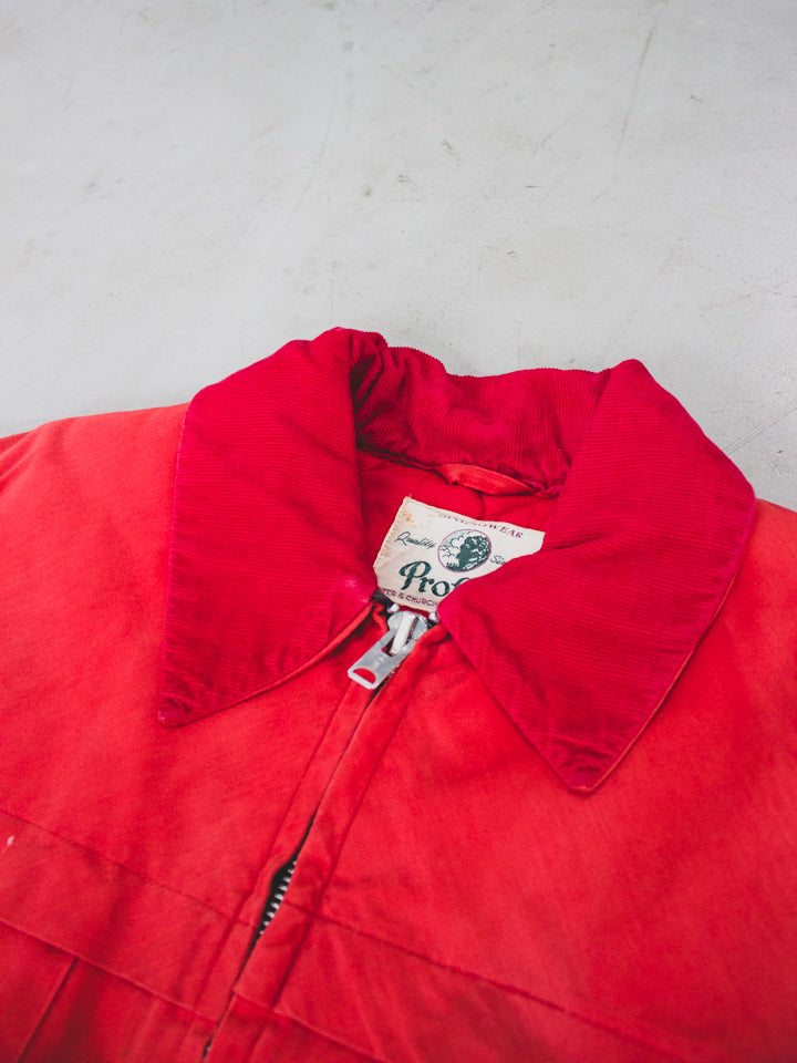 1940's Carter & Churchill Red Cotton Work Jacket With Quilted Liner and Talon Zippers (Size Large)