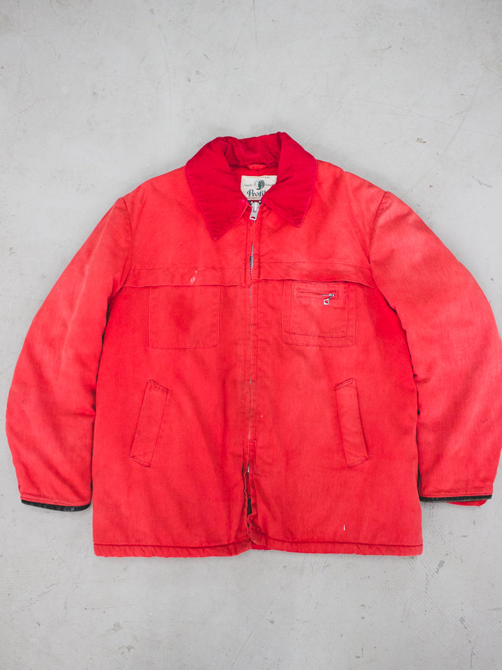 1940's Carter & Churchill Red Cotton Work Jacket With Quilted Liner and Talon Zippers (Size Large)