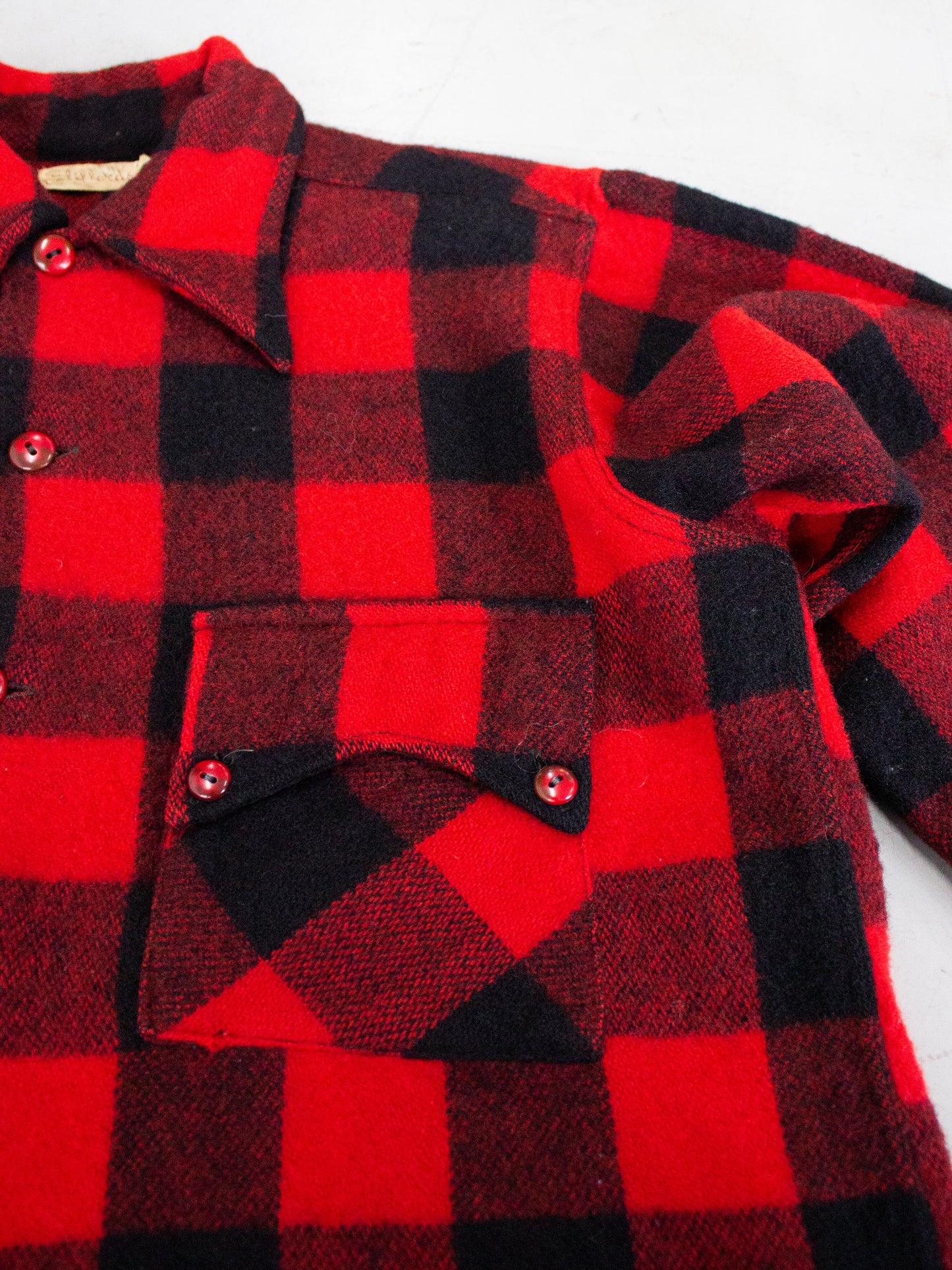 1950's-1960's Clifford Red Buffalo Plaid Wool Flannel (Medium-Large)