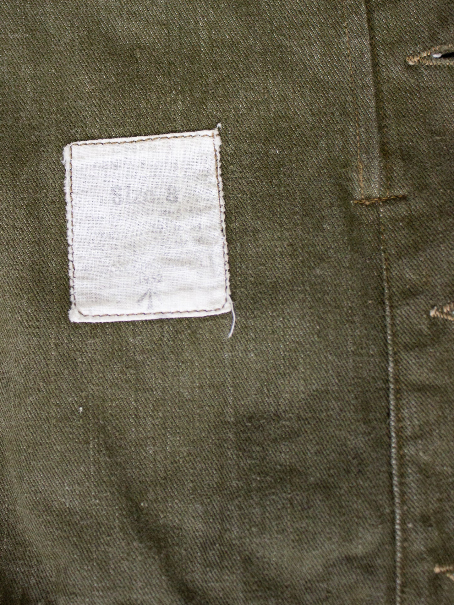 1950's British Military Royal Marines Overalls Blouse Jacket in Olive Green Cotton Label Dated 1952 (Size Medium - Large)