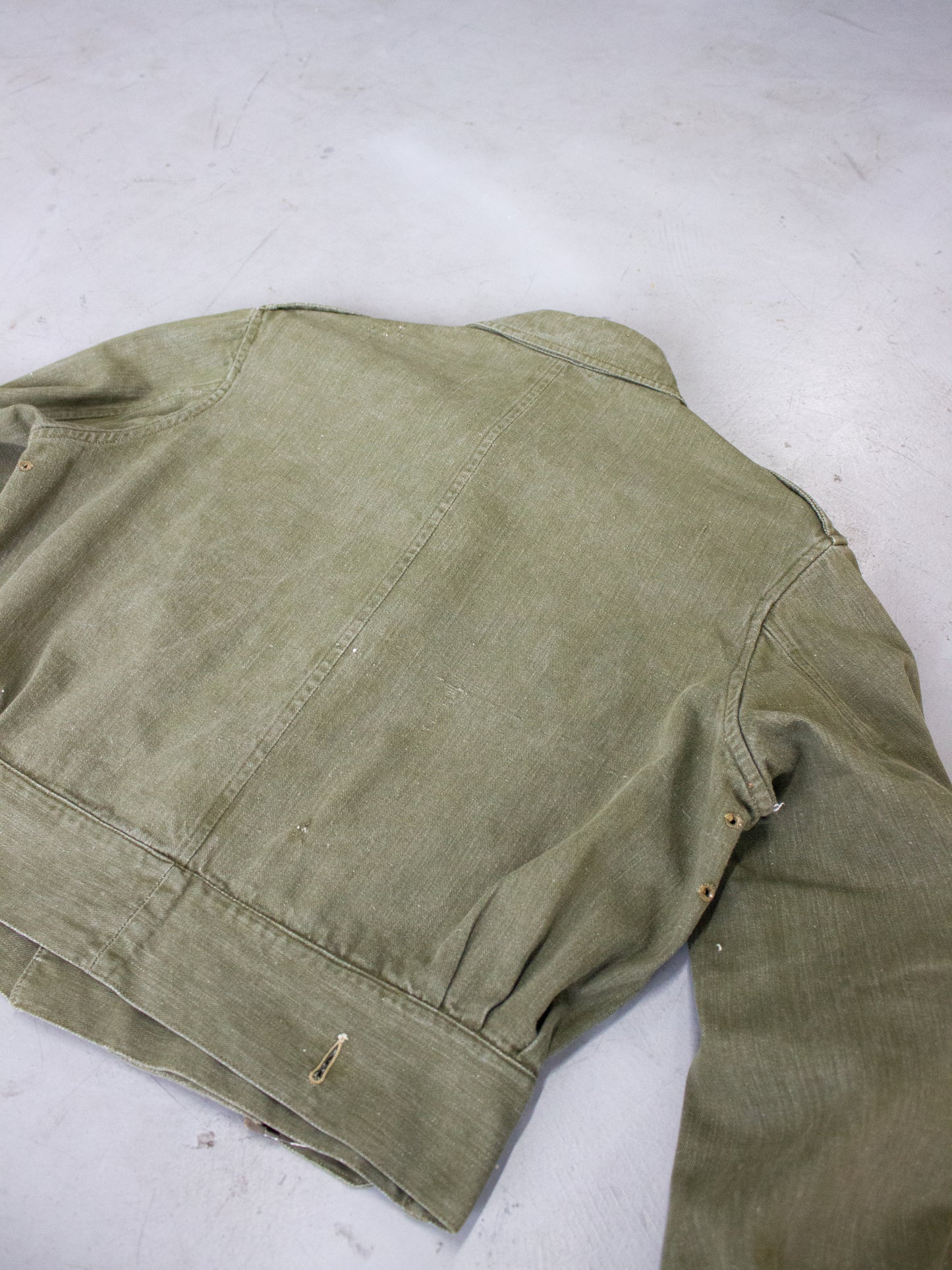 1950's British Military Royal Marines Overalls Blouse Jacket in Olive Green Cotton Label Dated 1952 (Size Medium - Large)