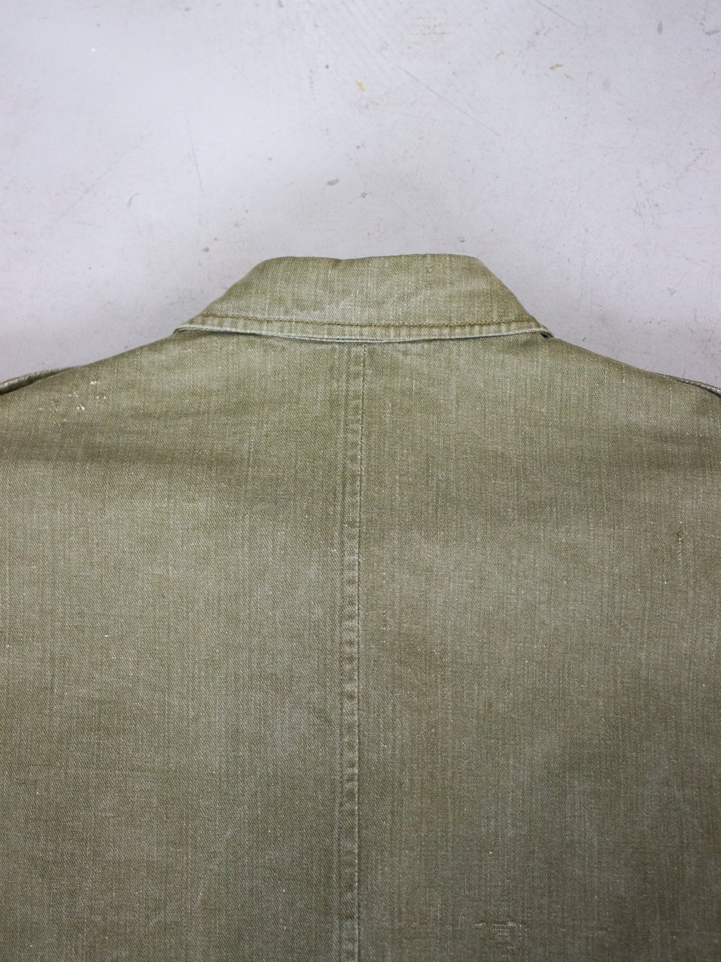 1950's British Military Royal Marines Overalls Blouse Jacket in Olive Green Cotton Label Dated 1952 (Size Medium - Large)