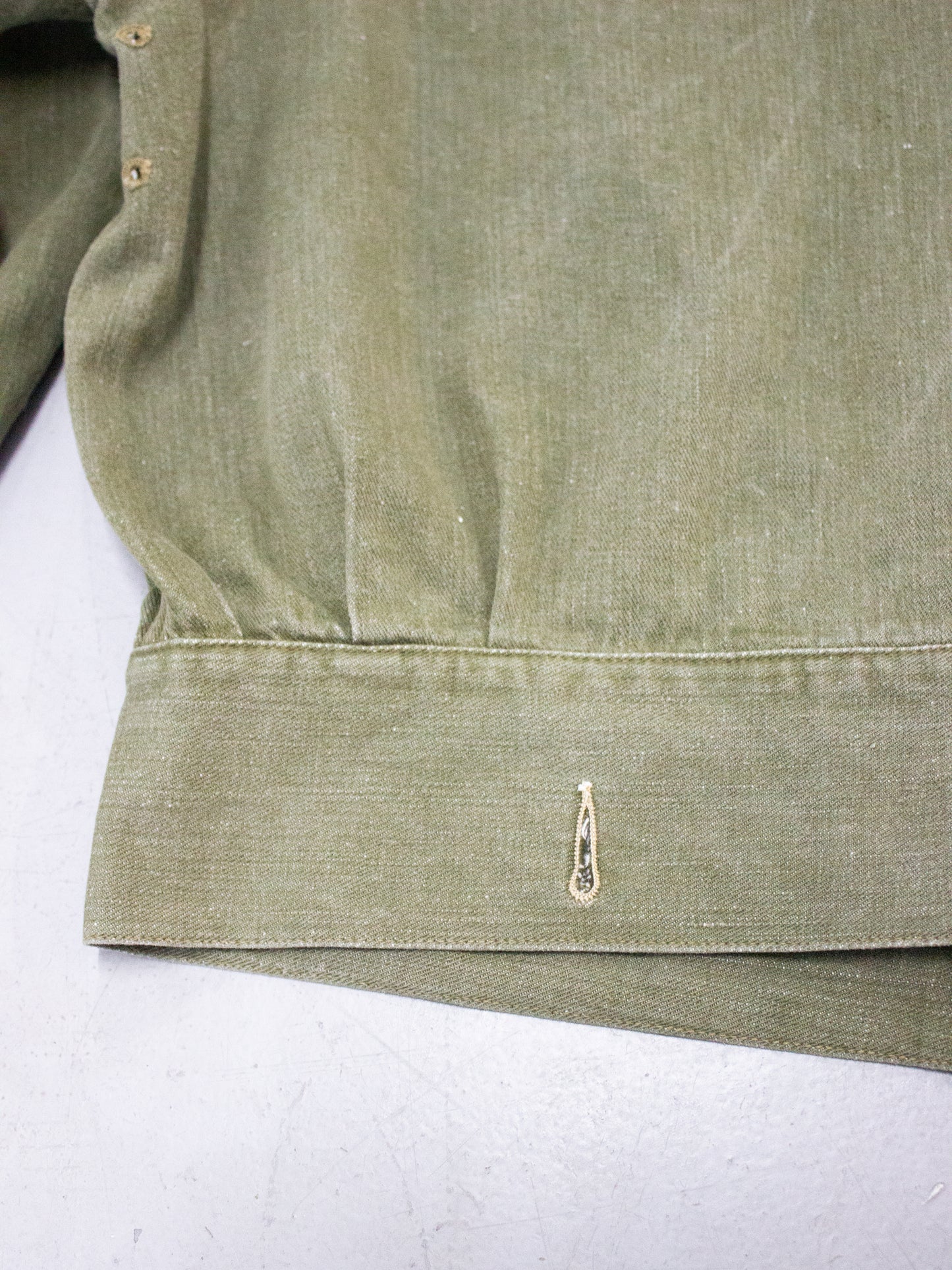 1950's British Military Royal Marines Overalls Blouse Jacket in Olive Green Cotton Label Dated 1952 (Size Medium - Large)