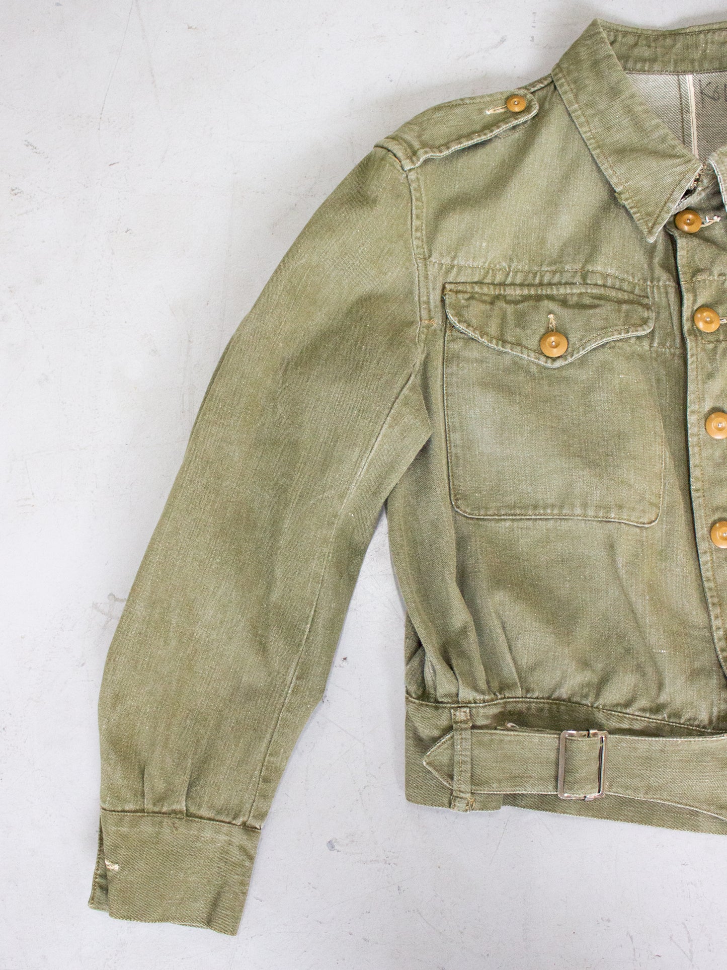 1950's British Military Royal Marines Overalls Blouse Jacket in Olive Green Cotton Label Dated 1952 (Size Medium - Large)