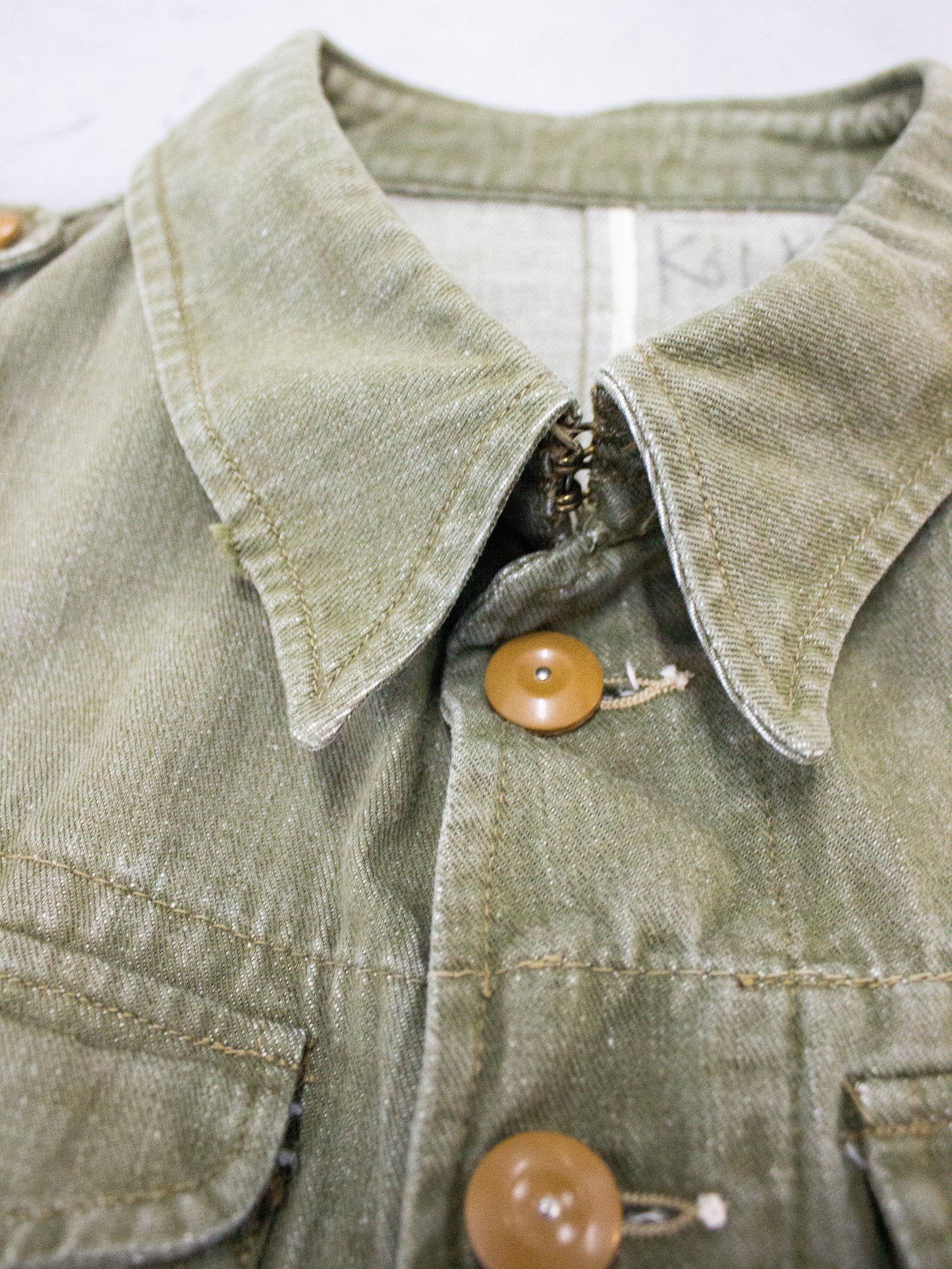 1950's British Military Royal Marines Overalls Blouse Jacket in Olive Green Cotton Label Dated 1952 (Size Medium - Large)
