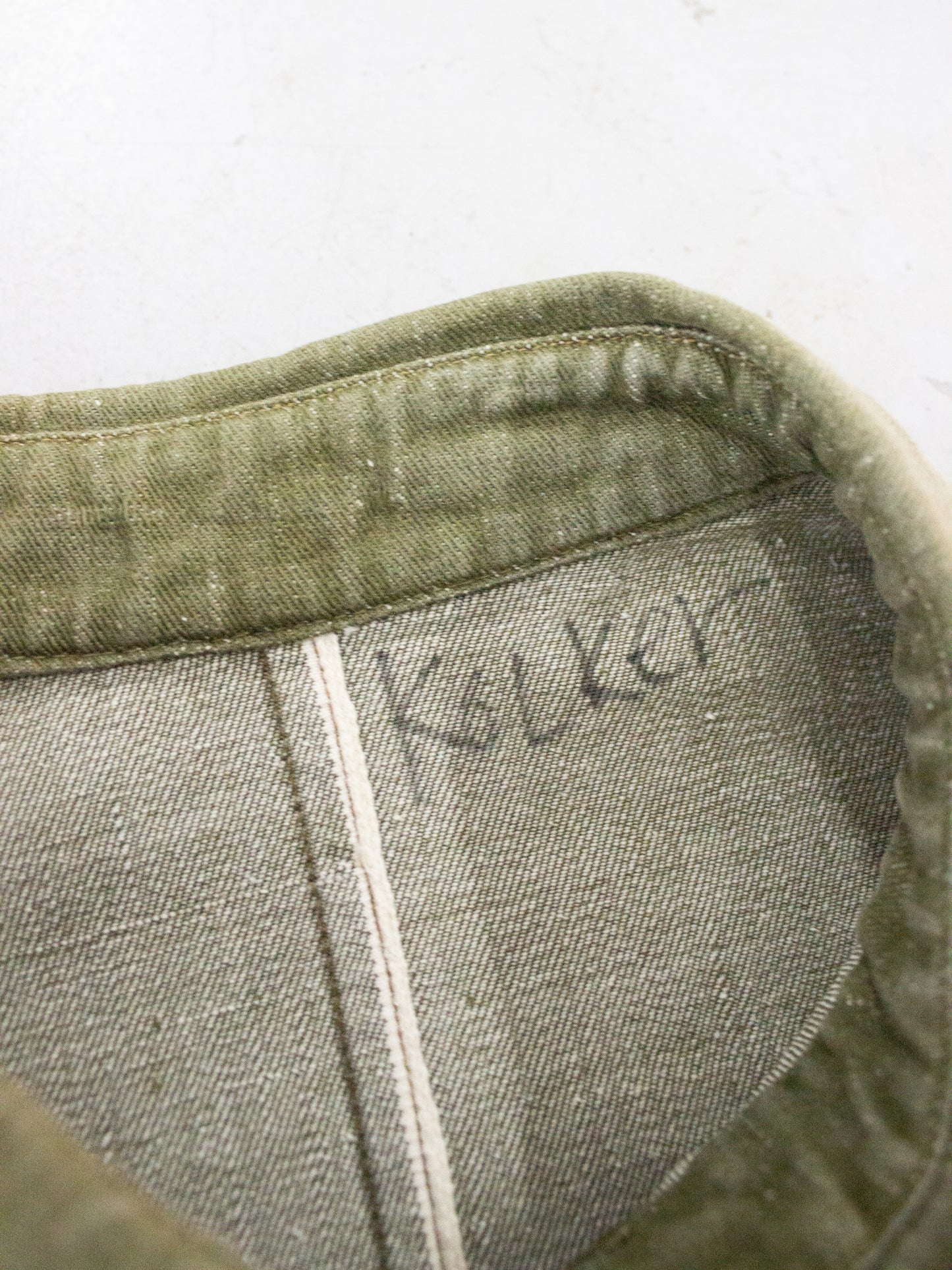 1950's British Military Royal Marines Overalls Blouse Jacket in Olive Green Cotton Label Dated 1952 (Size Medium - Large)