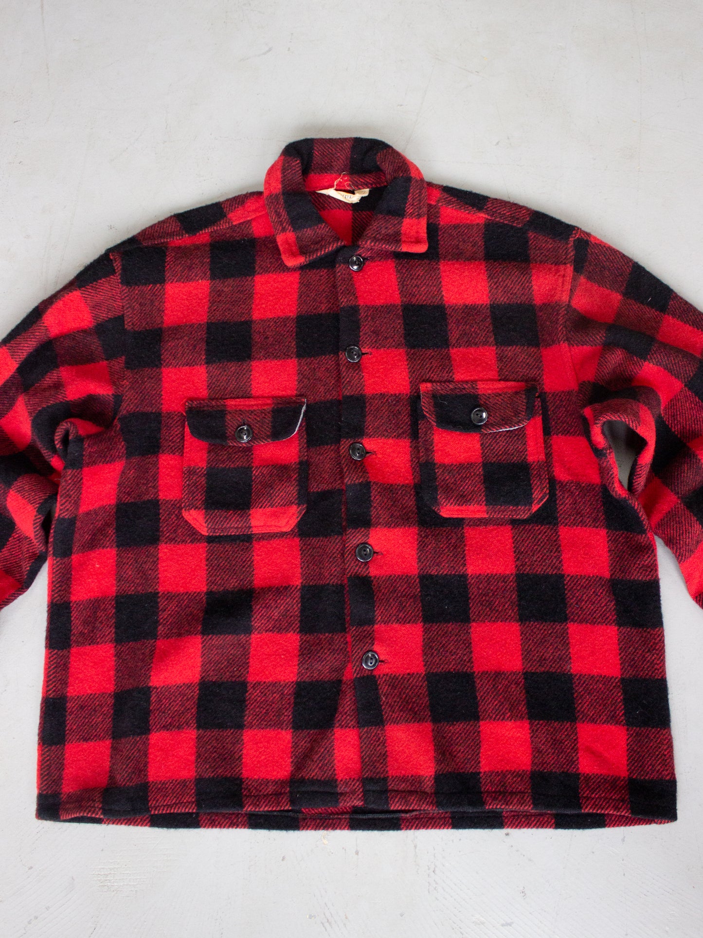 1950's Regent Red Buffalo Plaid Wool Flannel (Large-X Large)