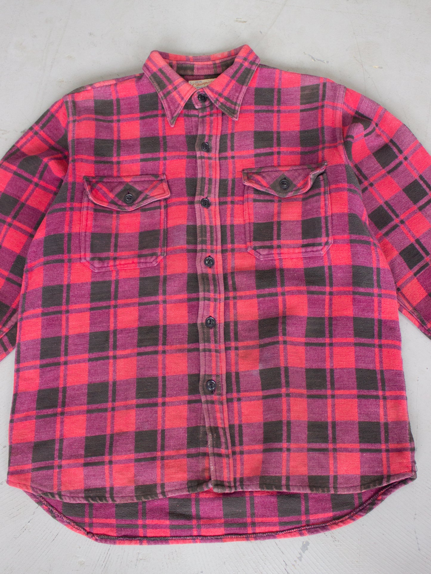 1960's-1970's Champion Plaid Flannel Cotton Shirt (Medium-Large)