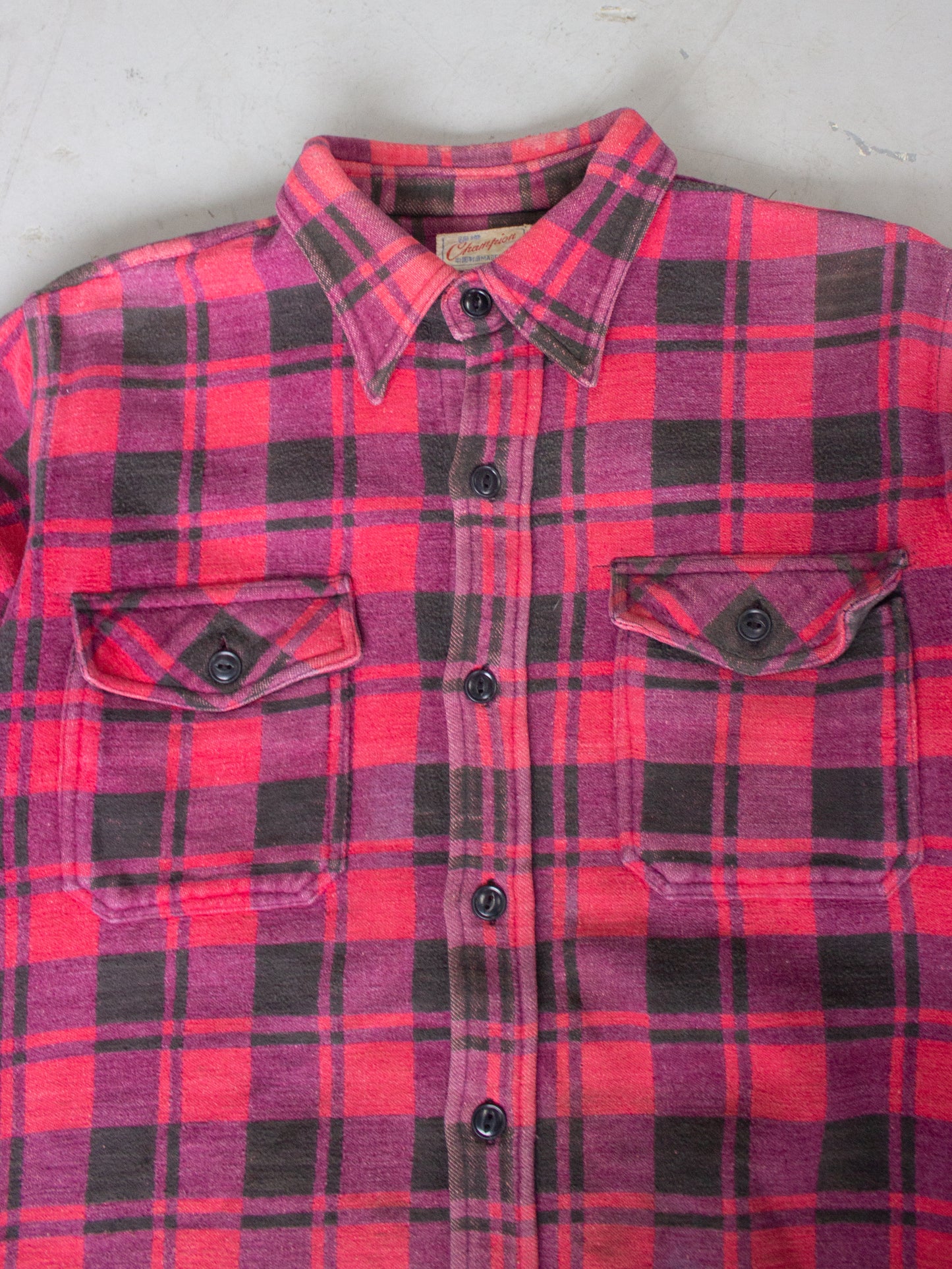 1960's-1970's Champion Plaid Flannel Cotton Shirt (Medium-Large)