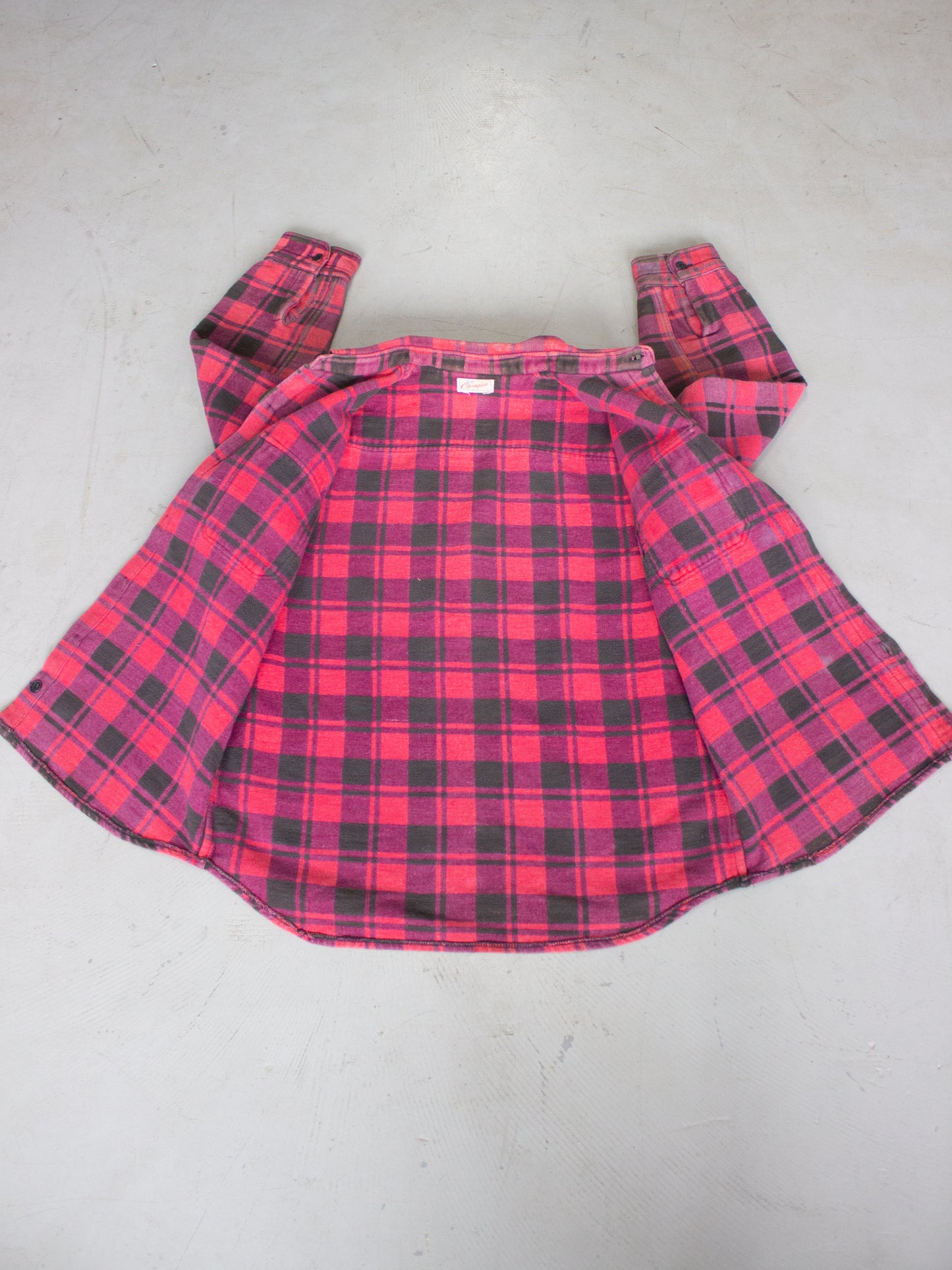 1960's-1970's Champion Plaid Flannel Cotton Shirt (Medium-Large)