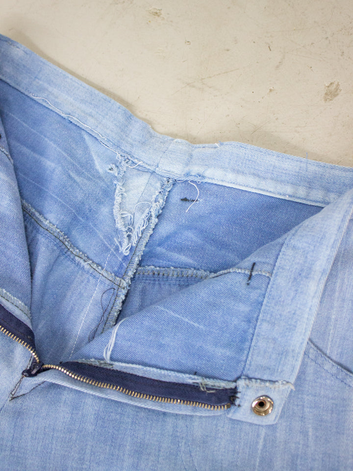 1960's - 1970's Light Wash Flared Denim Jeans with Embroidered Flowers Back Pockets (Size 26)