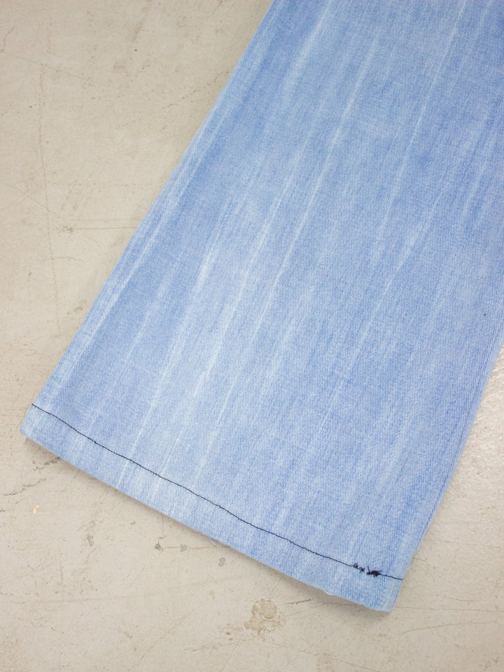 1960's - 1970's Light Wash Flared Denim Jeans with Embroidered Flowers Back Pockets (Size 26)