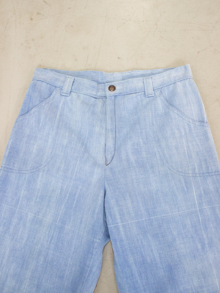 1960's - 1970's Light Wash Flared Denim Jeans with Embroidered Flowers Back Pockets (Size 26)