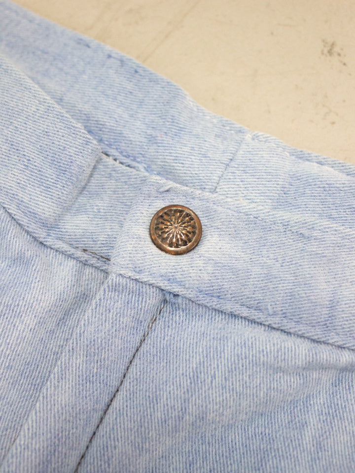 1960's - 1970's Light Wash Flared Denim Jeans with Embroidered Flowers Back Pockets (Size 26)