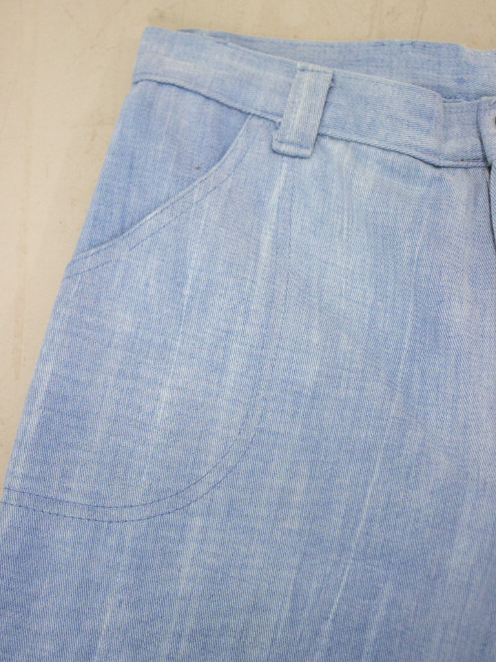 1960's - 1970's Light Wash Flared Denim Jeans with Embroidered Flowers Back Pockets (Size 26)