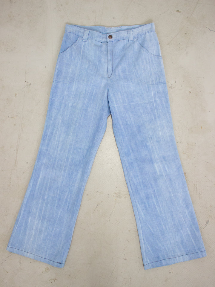 1960's - 1970's Light Wash Flared Denim Jeans with Embroidered Flowers Back Pockets (Size 26)