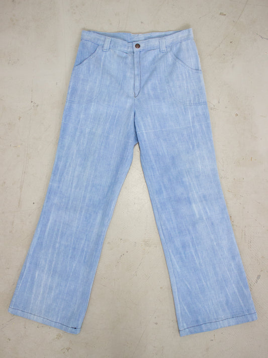 1960's - 1970's Light Wash Flared Denim Jeans with Embroidered Flowers Back Pockets (Size 26)