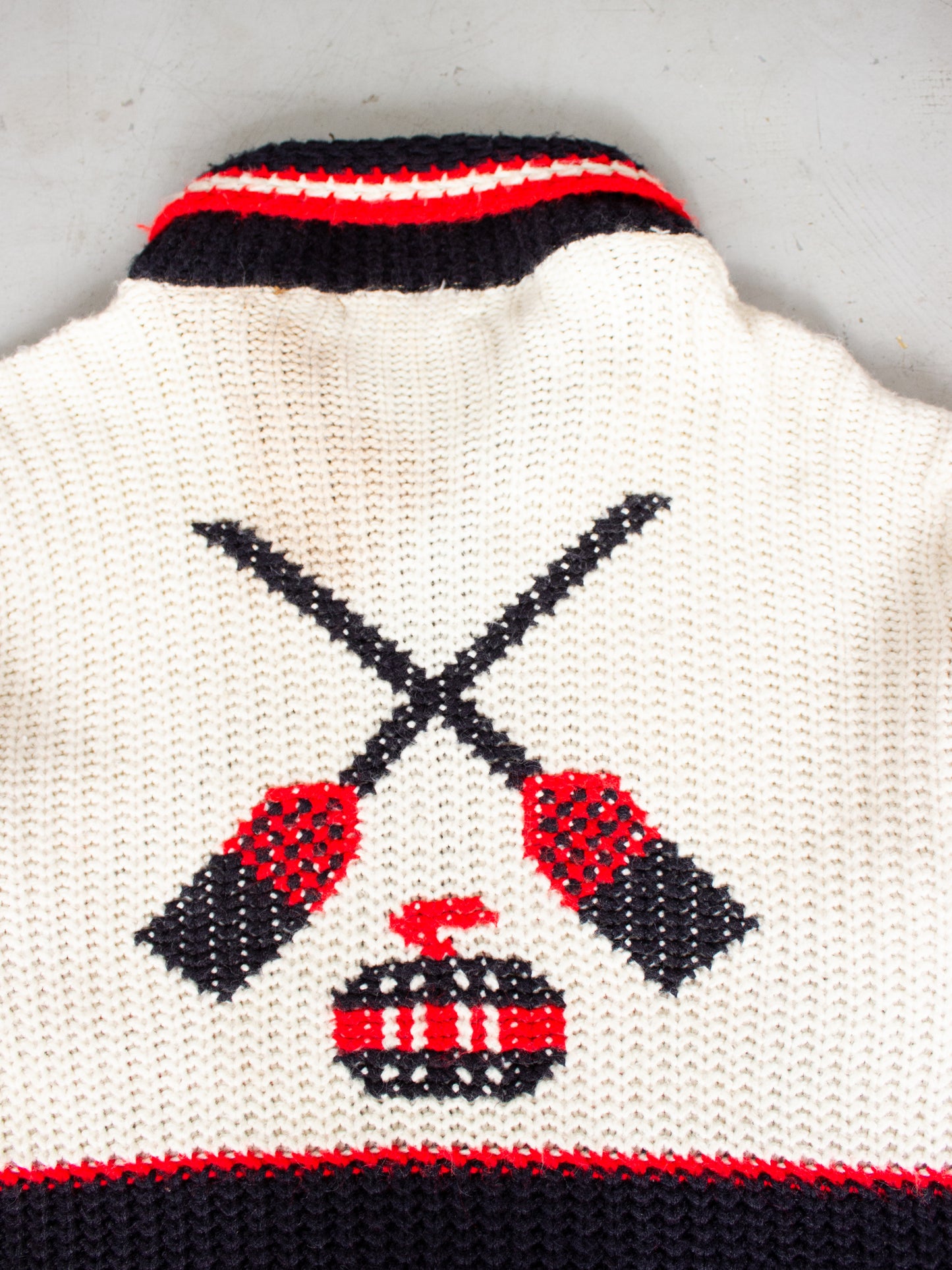 1960's 1970's Mon Tricot Curling Cowichan Style Knit Sweater Made In Canada Large