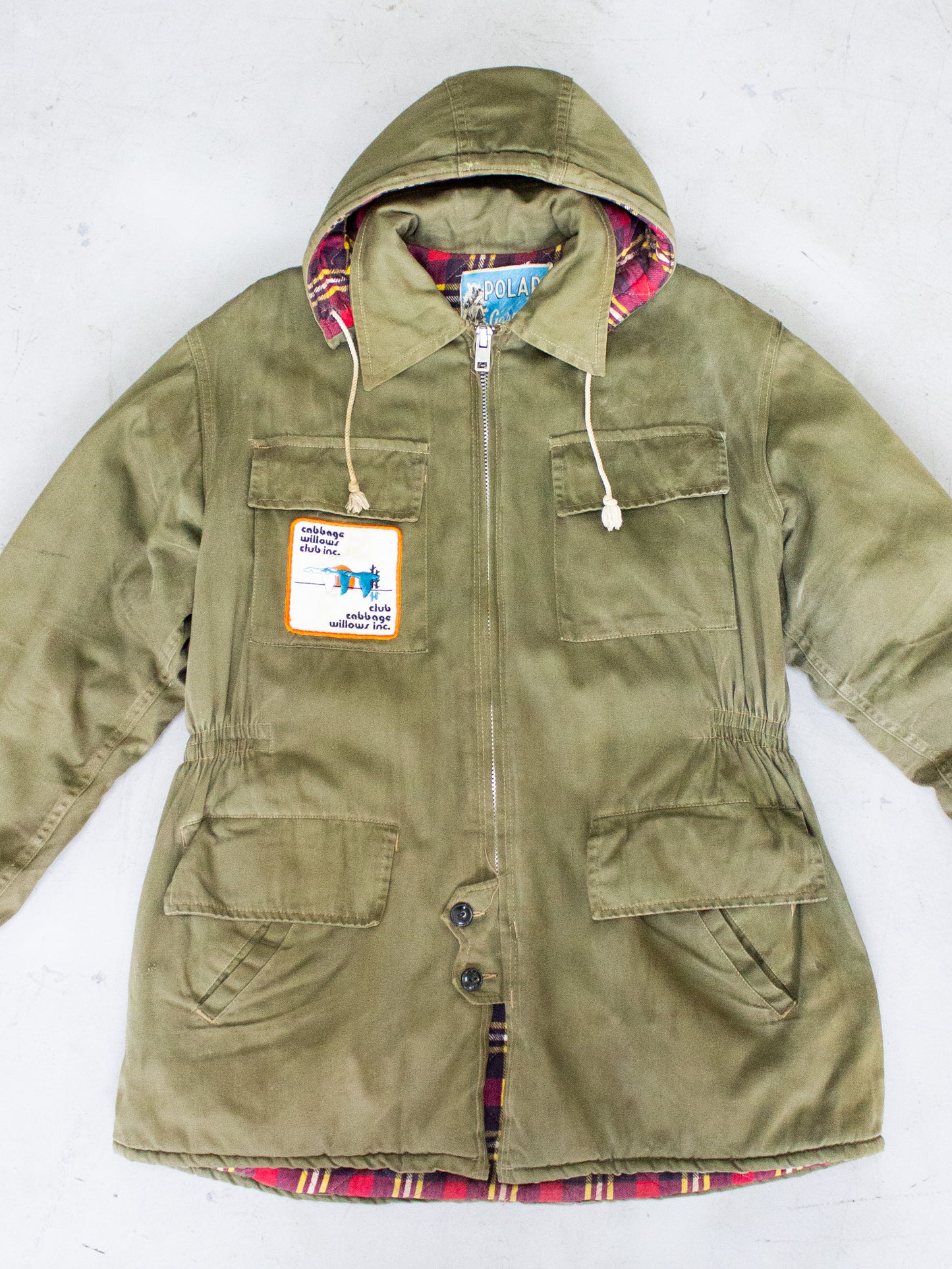 1960's 1970's Polar Garments Hunting Jacket with Plaid Quilted Lining and Patch (Size Medium)