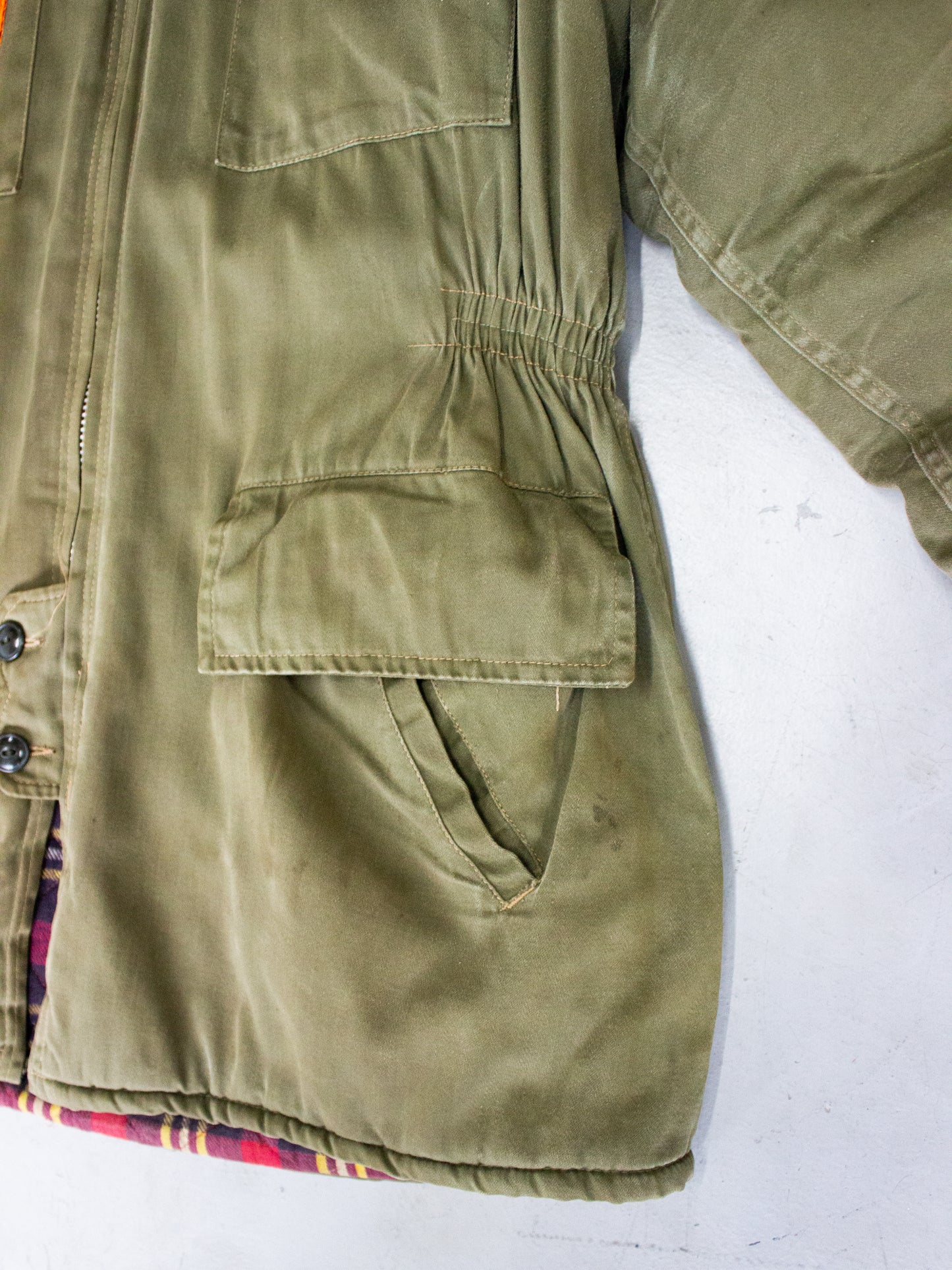 1960's 1970's Polar Garments Hunting Jacket with Plaid Quilted Lining and Patch (Size Medium)