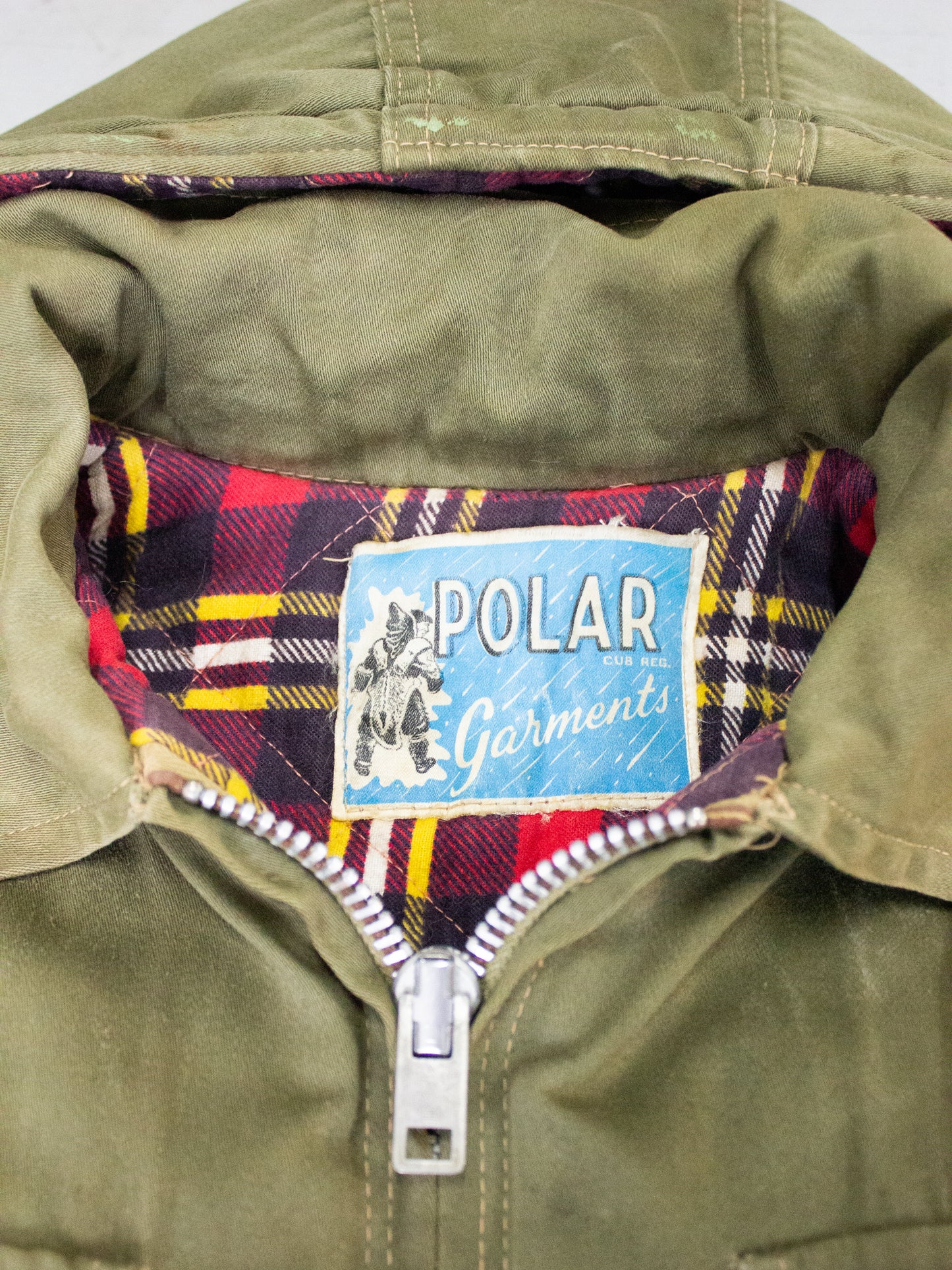 1960's 1970's Polar Garments Hunting Jacket with Plaid Quilted Lining and Patch (Size Medium)