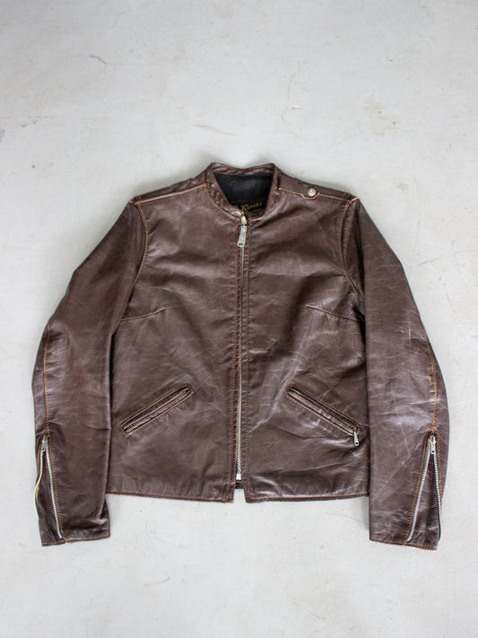1960's Brooks Brown Leather Cafe Racer Motorcycle Jacket Made in USA Talon Zippers (Small)