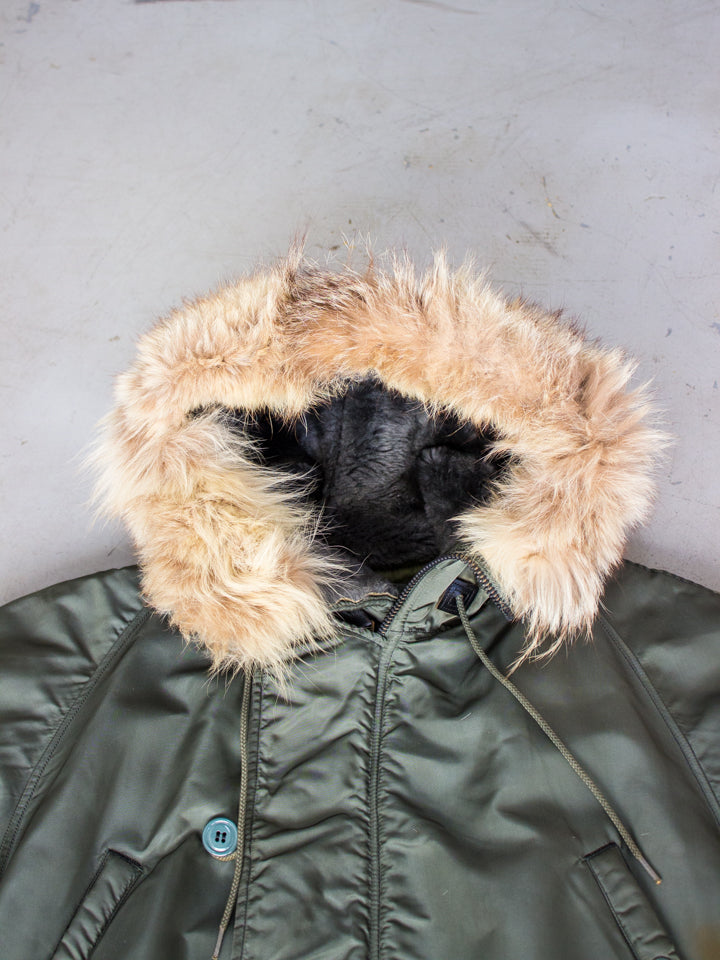 1960's N-3B Extreme Cold Weather USA Military Parka Jacket with Real Fur Hood and Conmar Zippers (Size Large)