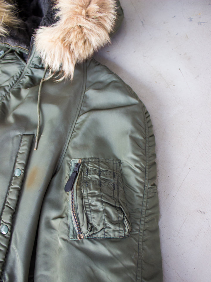 1960's N-3B Extreme Cold Weather USA Military Parka Jacket with Real Fur Hood and Conmar Zippers (Size Large)