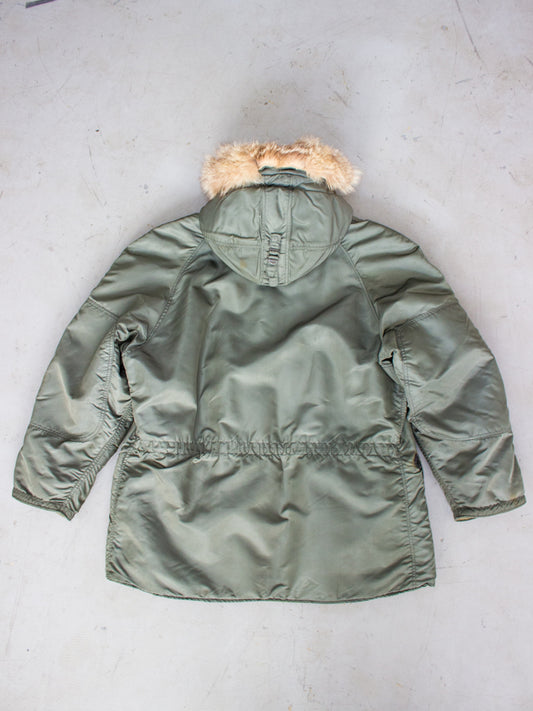 1960's N-3B Extreme Cold Weather USA Military Parka Jacket with Real Fur Hood and Conmar Zippers (Size Large)