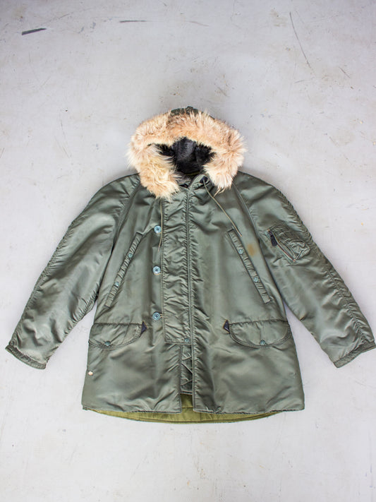 1960's N-3B Extreme Cold Weather USA Military Parka Jacket with Real Fur Hood and Conmar Zippers (Size Large)