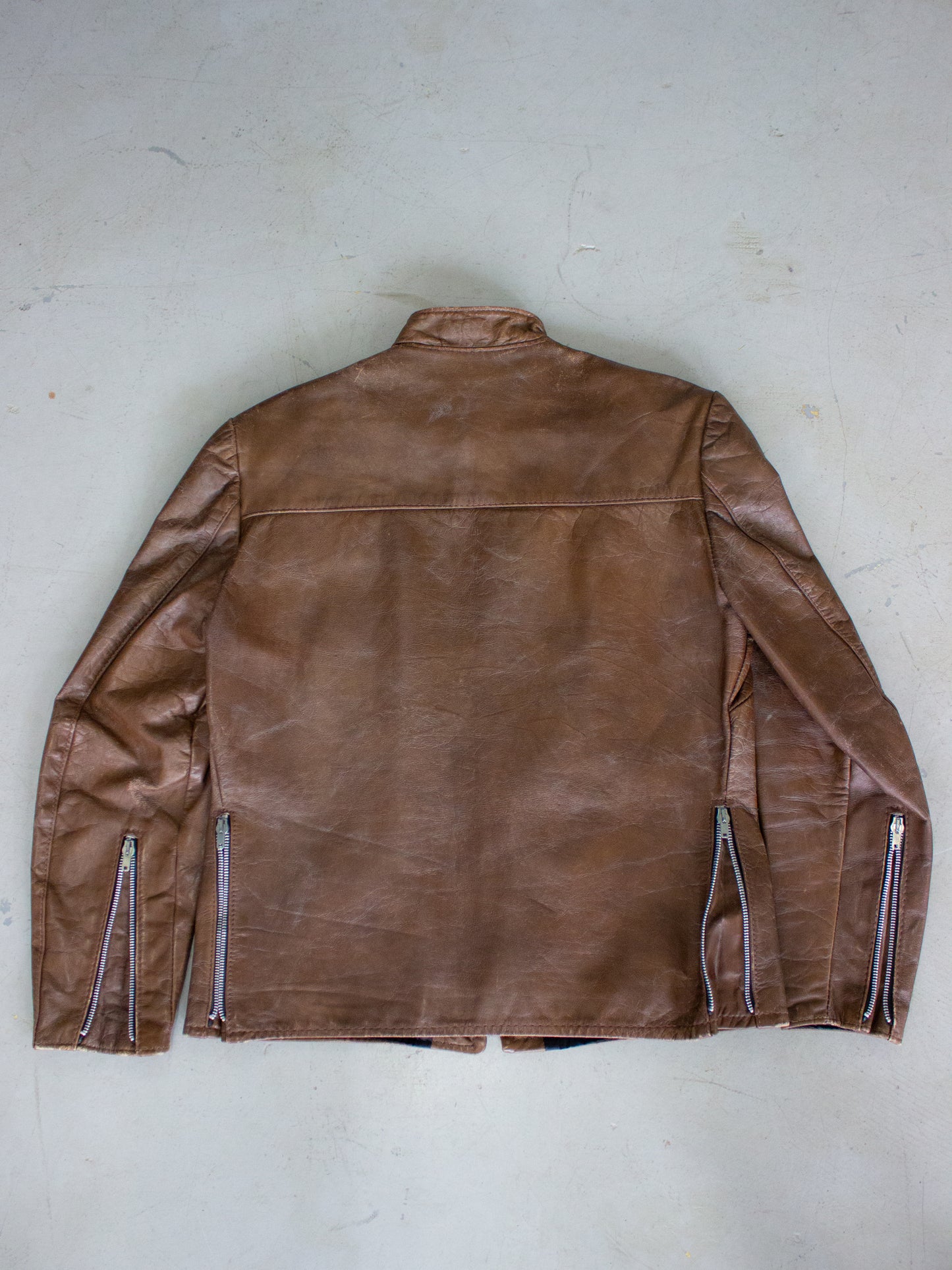 1960's Reed Sportswear Brown Leather Cafe Racer Motorcycle Jacket (Medium)
