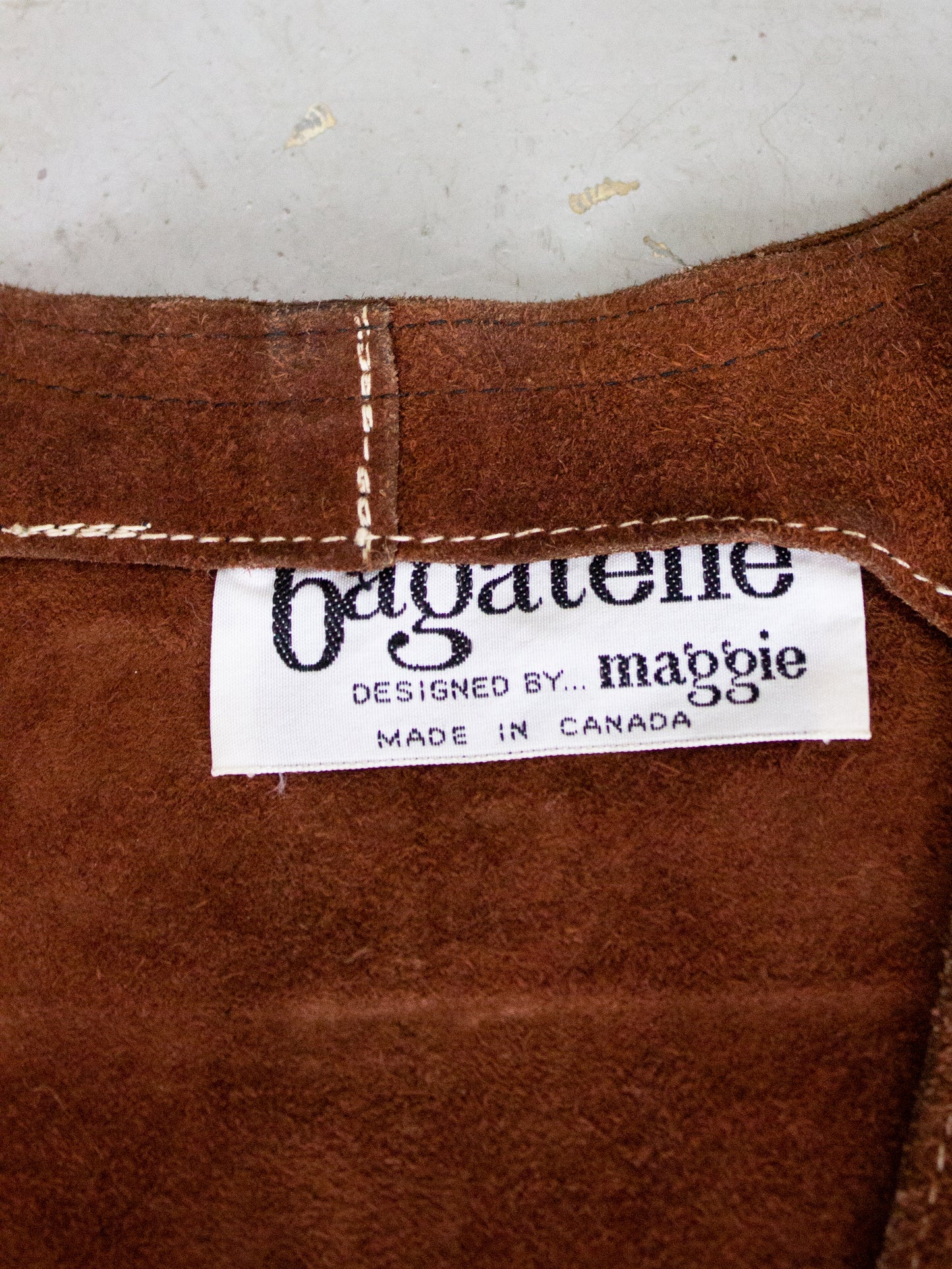 1970's Brown Suede Leather Vest + Skirt Set by Bagatelle Made in Canada (Small)