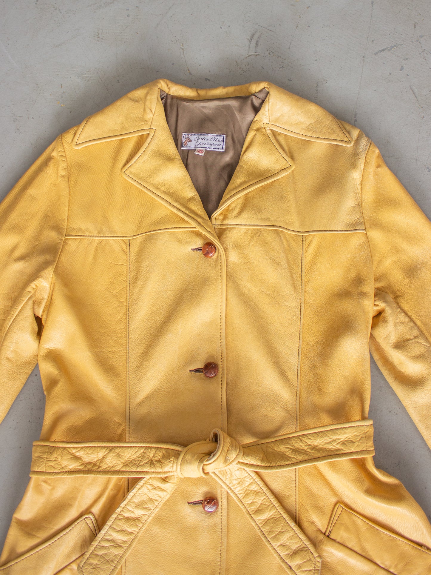 1970's Buckskin Leather Trench Jacket by Custom Made Sportswear (Medium)