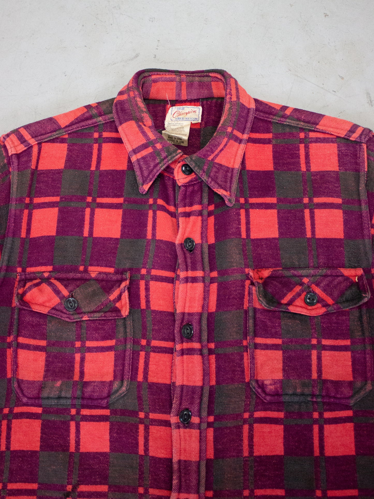1970's Champion Plaid Flannel Cotton Shirt Jacket (Medium-Large)