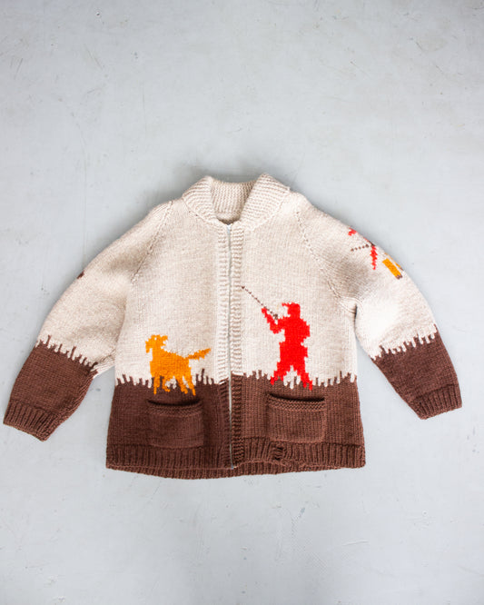 1970's Duck Hunting Wool Cowichan Knit Sweater Talon Zipper (X Large)