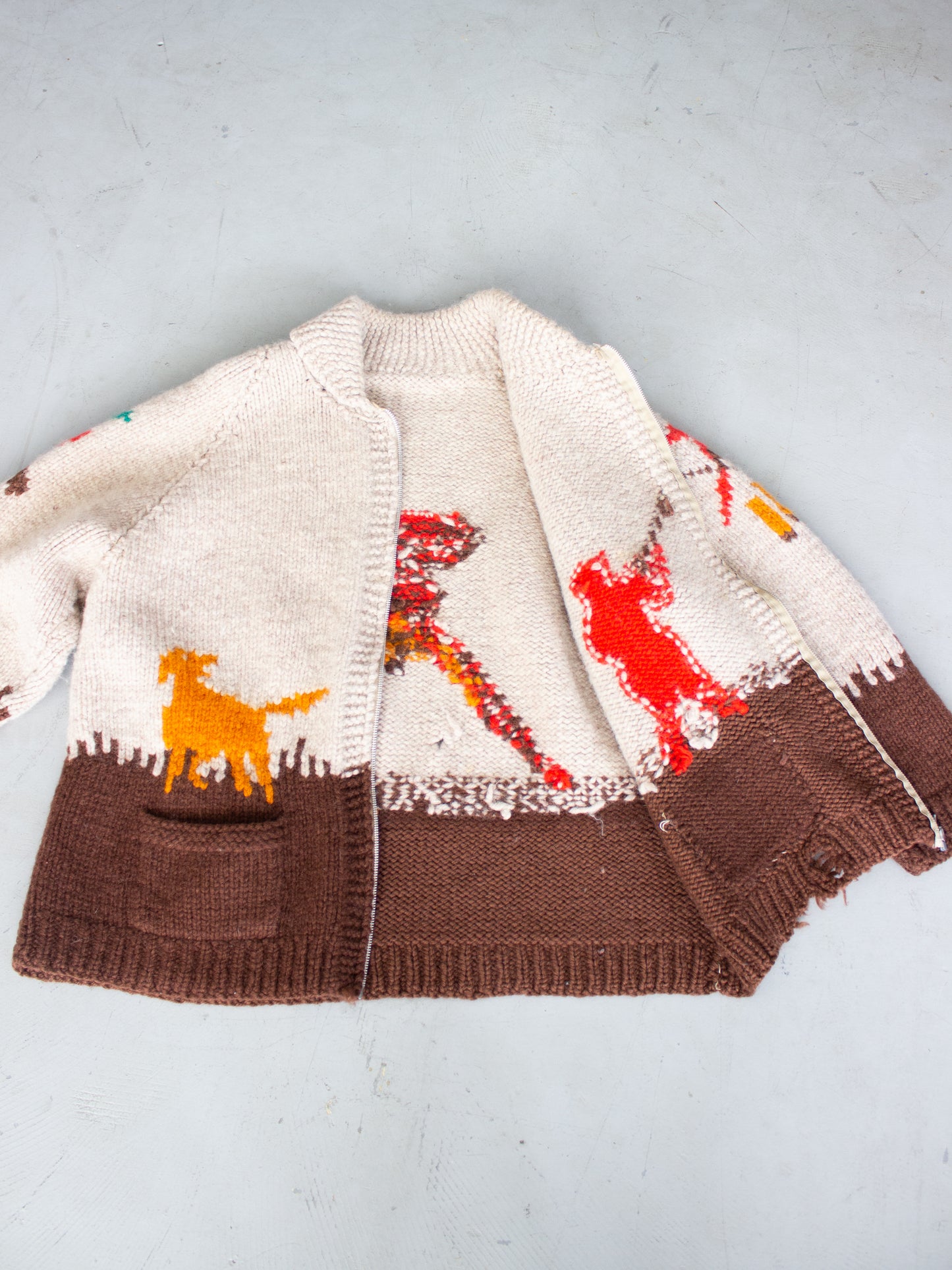 1970's Duck Hunting Wool Cowichan Knit Sweater Talon Zipper (X Large)