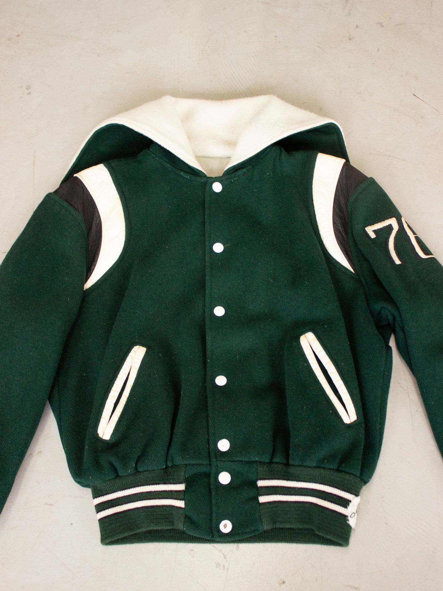 1970's Elyria Catholic School Wool Leather Varsity Jacket (Small-Medium)