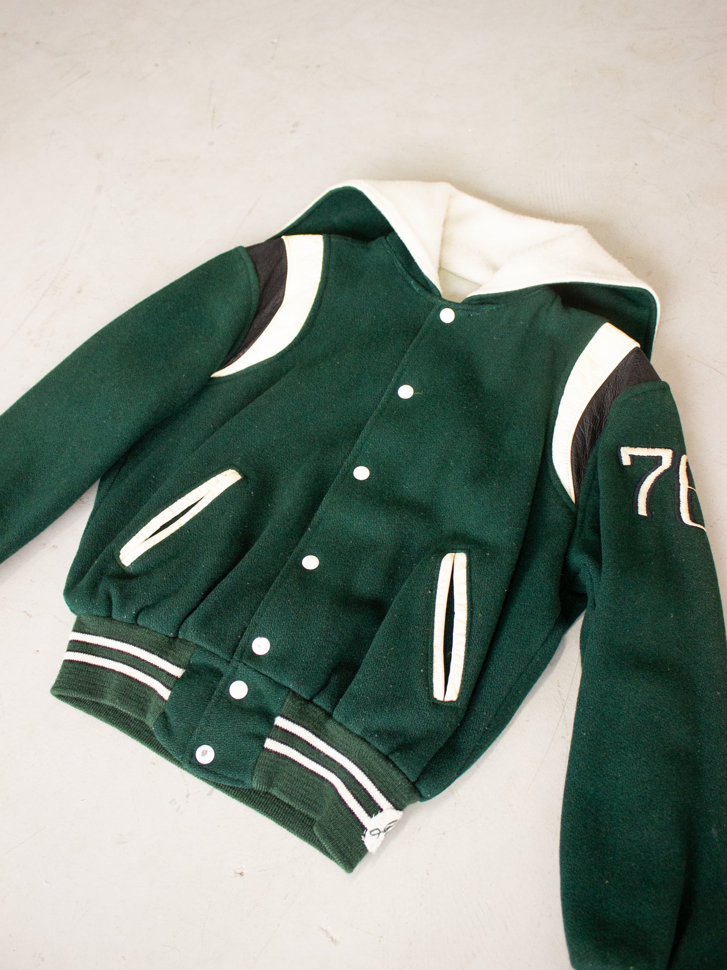 1970's Elyria Catholic School Wool Leather Varsity Jacket (Small-Medium)