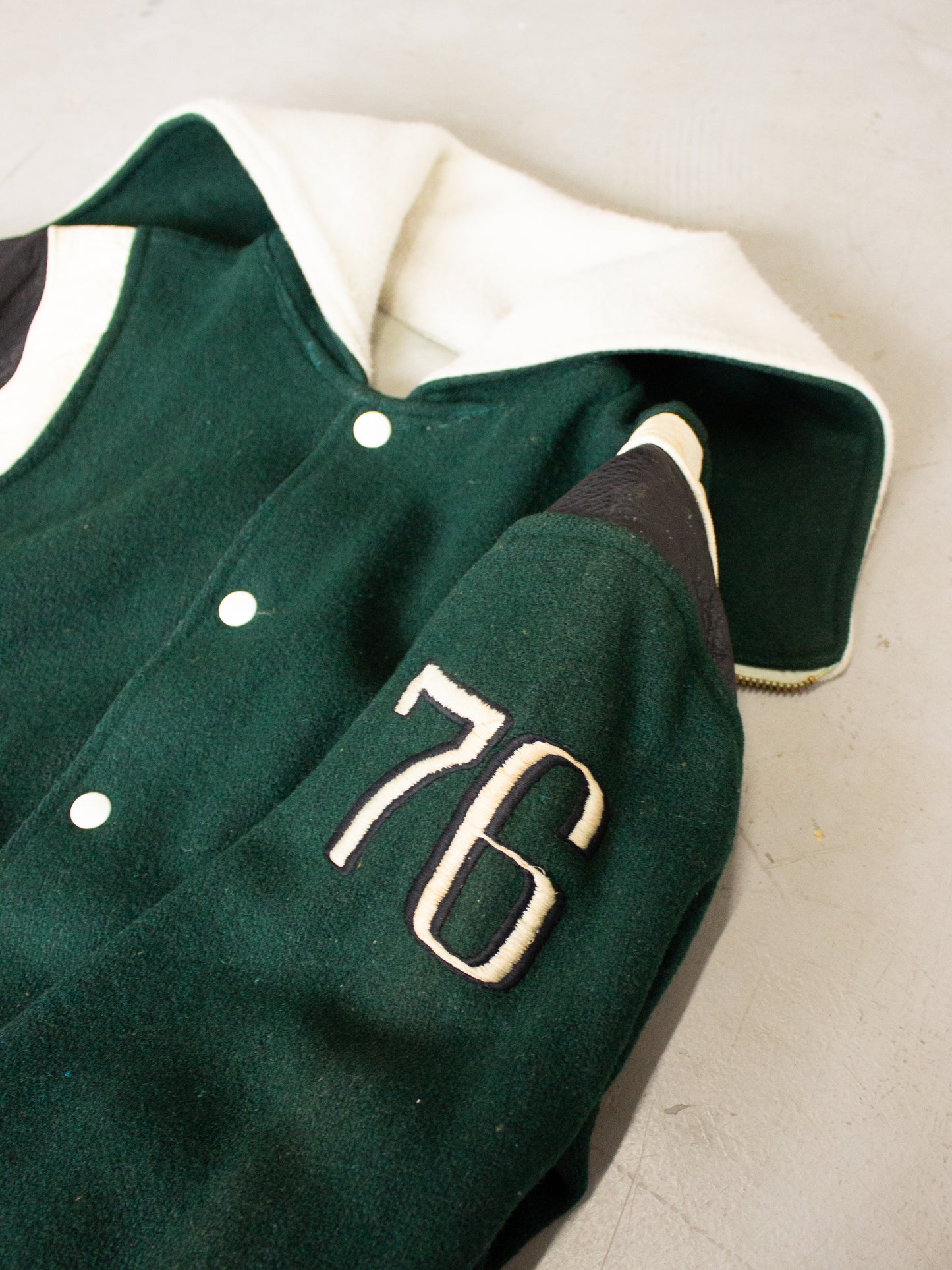 1970's Elyria Catholic School Wool Leather Varsity Jacket (Small-Medium)
