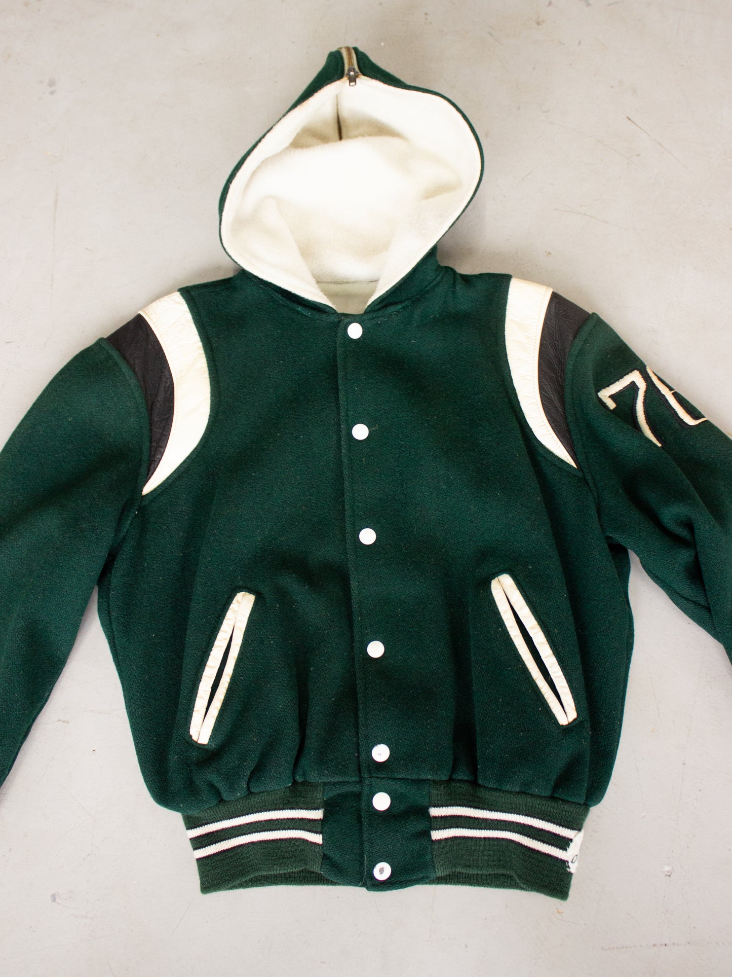 1970's Elyria Catholic School Wool Leather Varsity Jacket (Small-Medium)