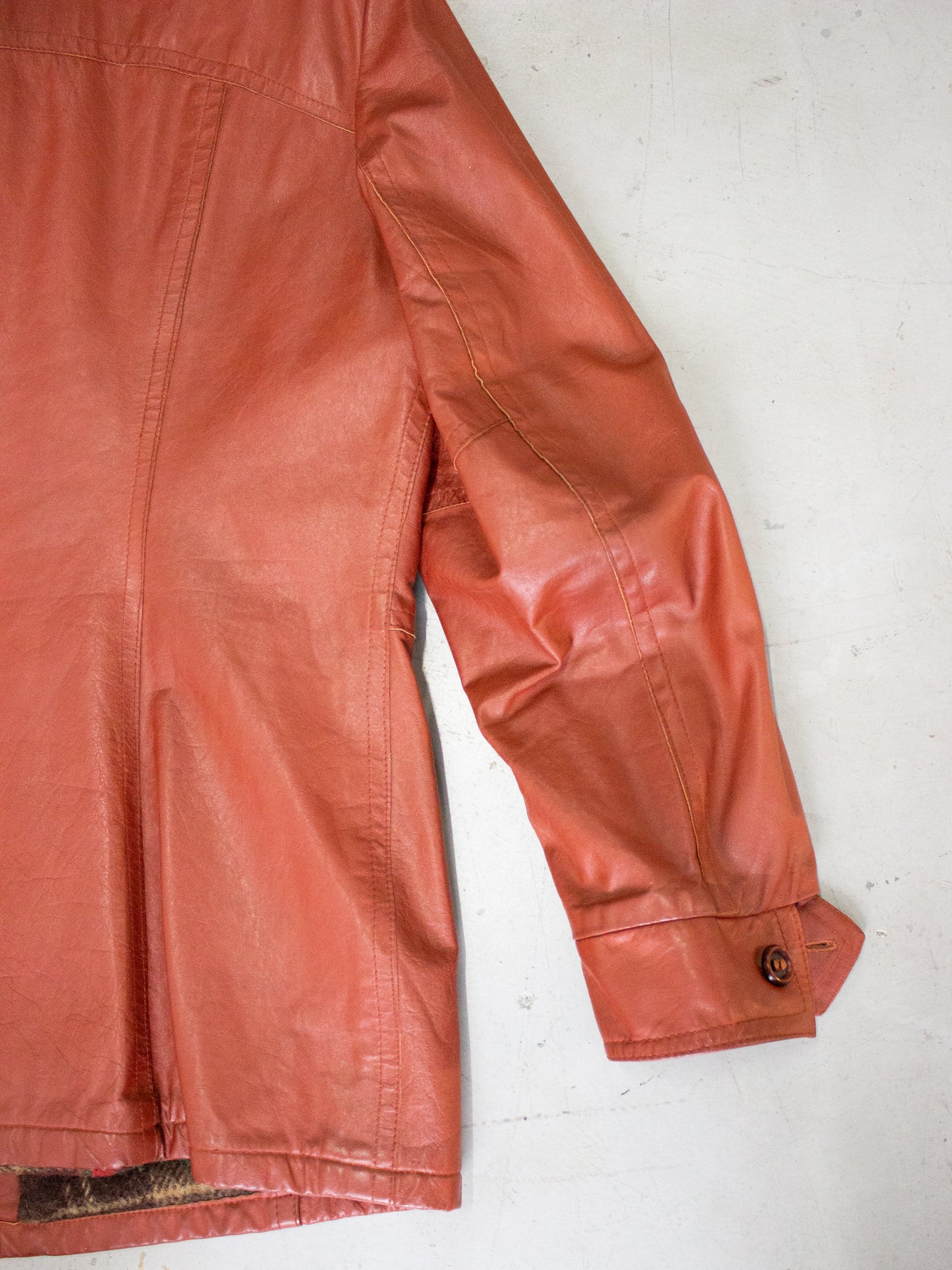 1970's Famous Leather Garments Rust Leather Jacket with Flannel Wool Lining Made in Canada (Size Medium Large)
