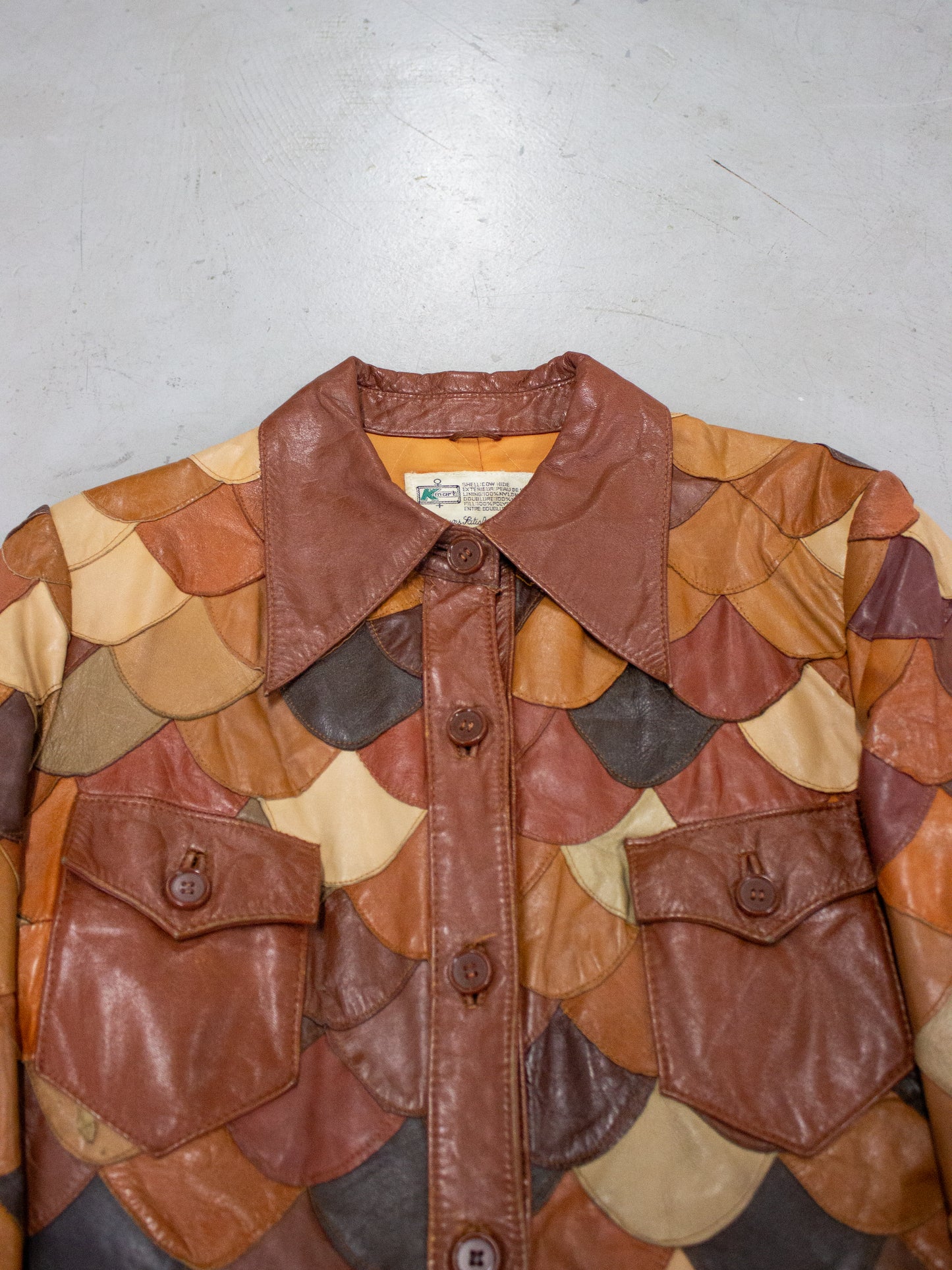 1970's Fish Scale Leather Patchwork Jacket K Mart (Medium-Large)