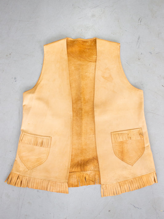 1970's Fringe Tan Buckskin Leather Vest (Small-Medium)