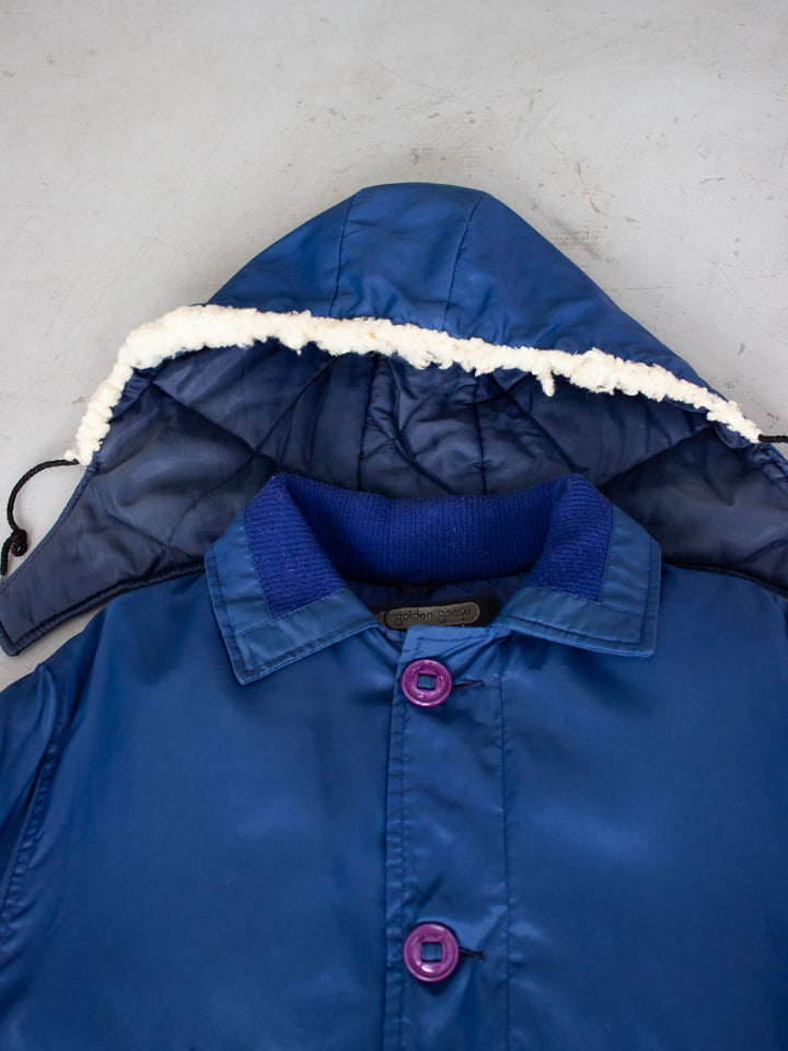 1970's Golden Goose Blue Feather and Down Winter Jacket Made in Canada (Medium)