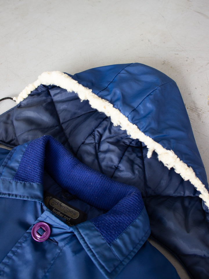 1970's Golden Goose Blue Feather and Down Winter Jacket Made in Canada (Medium)